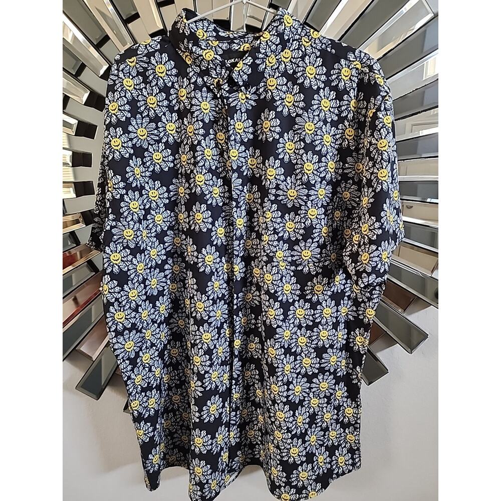 Molokai smiley flowers black extra extra large button up shirt - Picture 1 of 5